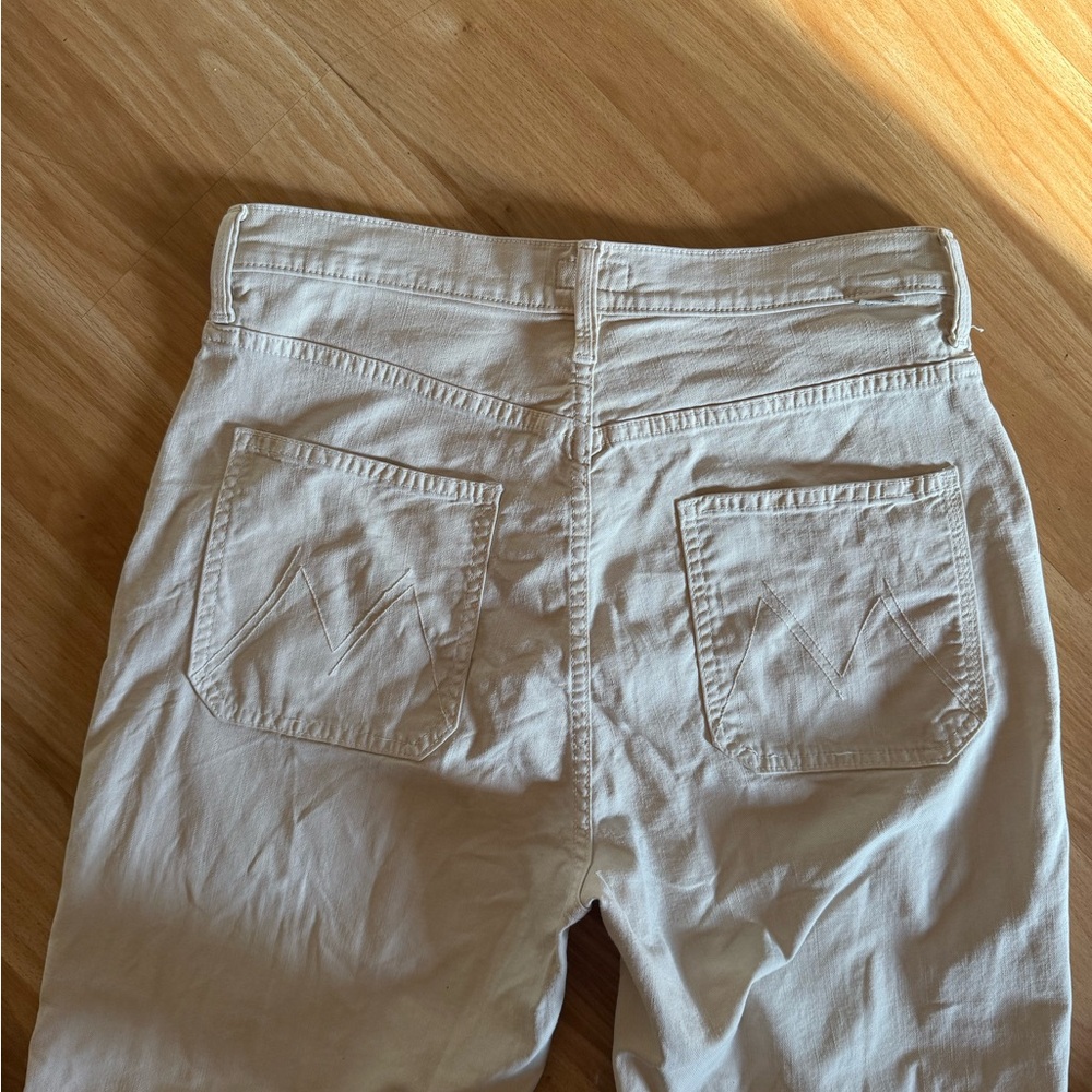 MOTHER Denim The Wrapper Patch Springy Ankle Jeans in Chalk Tapioca - Sz 30 - Picture 11 of 14